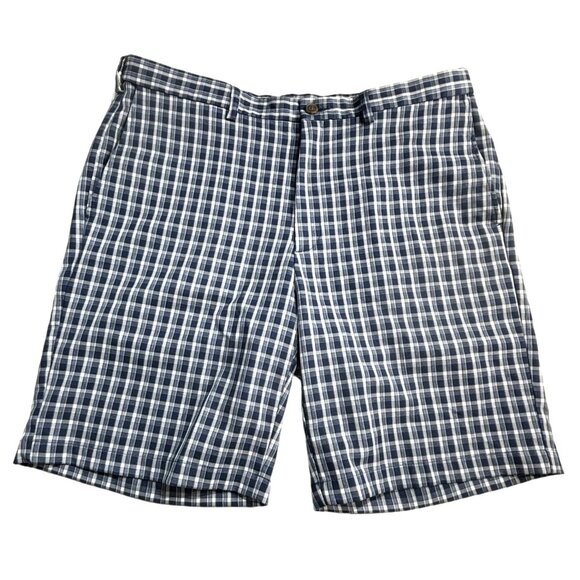 Haggar Cool 18 Pro Shorts Men's Size 38 Blue Plaid Golf Casual Stretch Expandabl - Picture 1 of 9